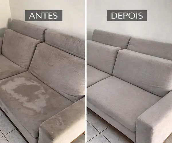 Antes e depois — higienização de sofá pela Higieniza+