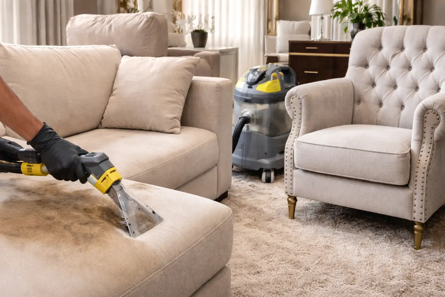 Sofá higienizado profissionalmente pela Higieniza+ em Pradópolis SP